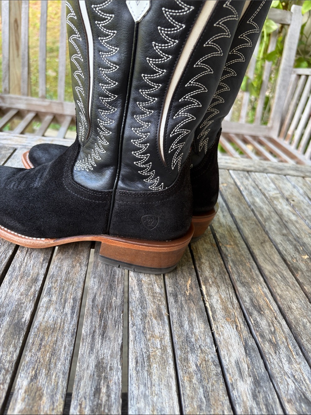 Ariat Black Suede & Leather Western Heeled Boots - Picture 4 of 11